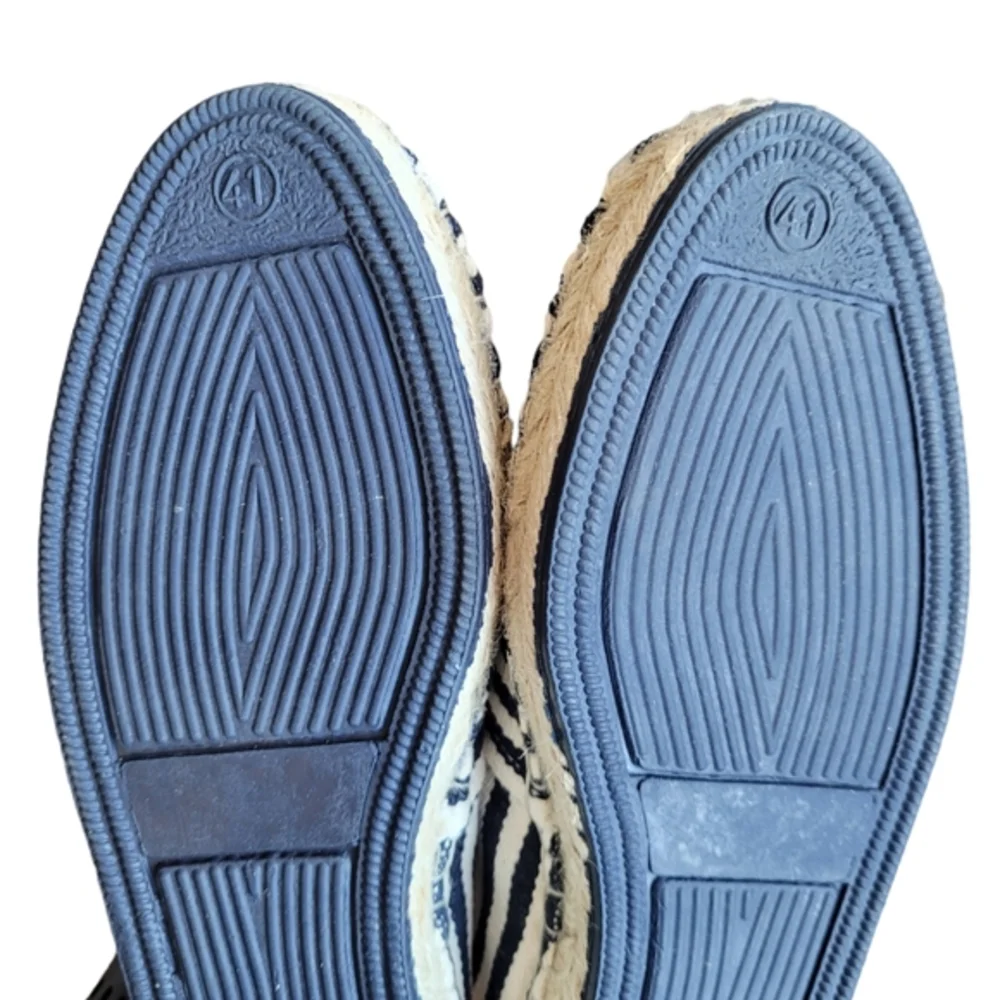 TONI PONS Navy Off White Stripe Espadrille Shoes Size 41